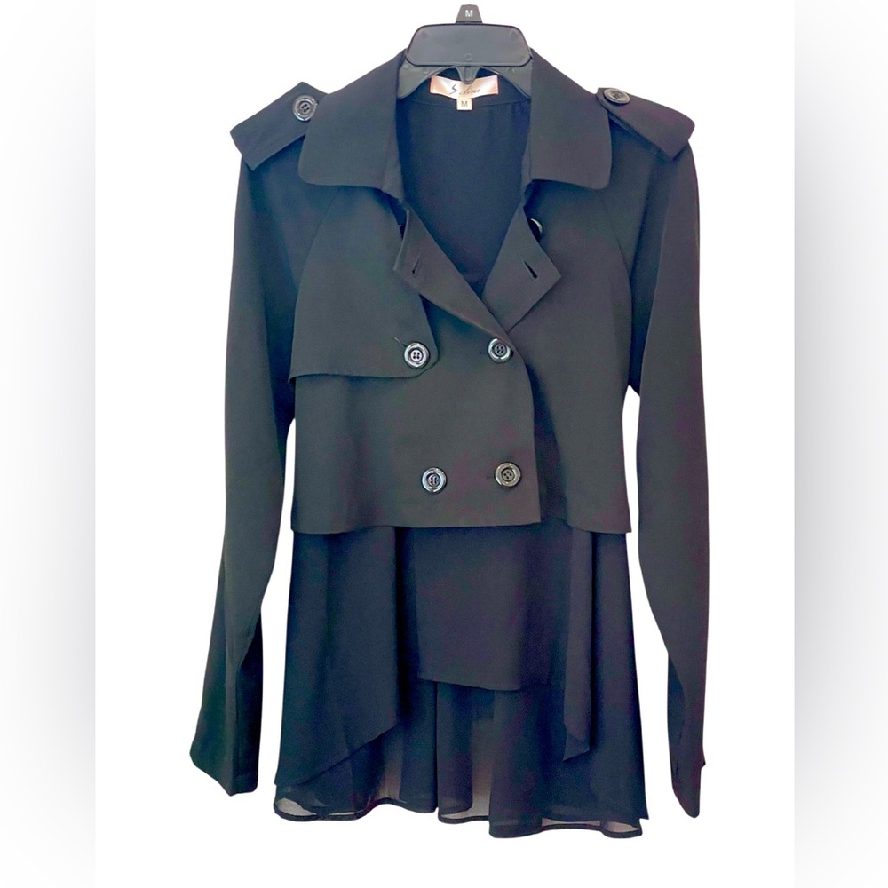Anthropologie Black Cropped Trench Coat